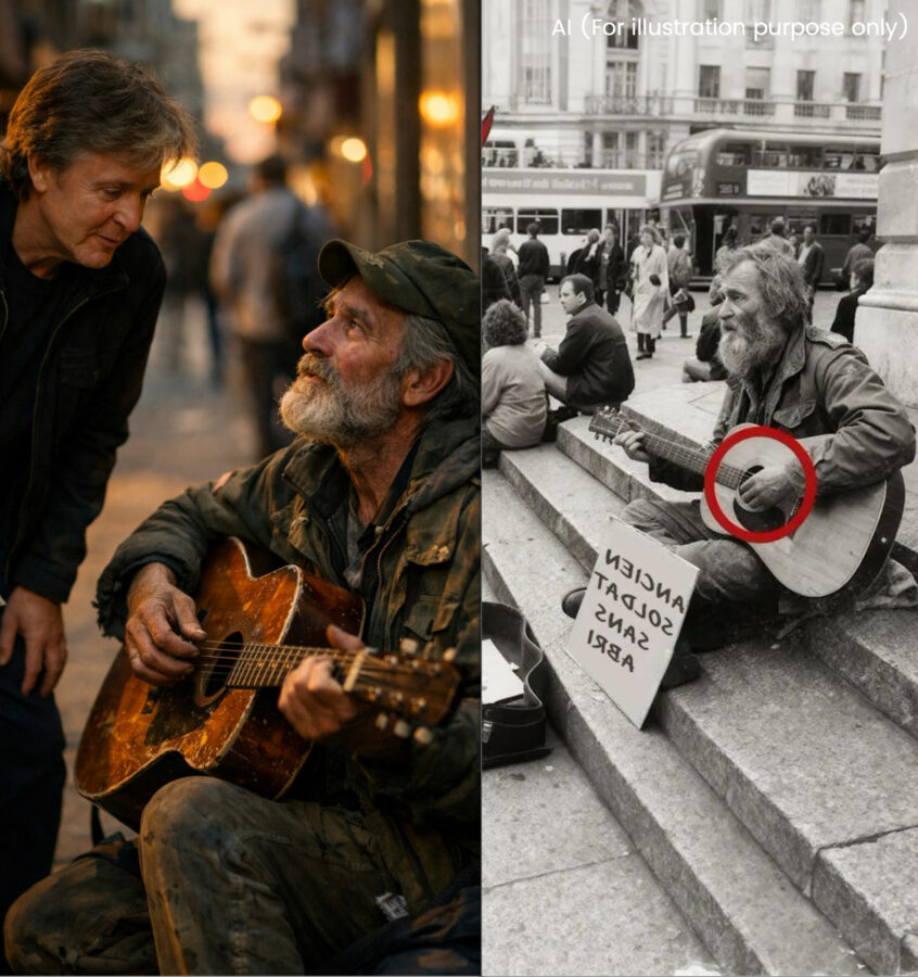 Paul McCartney találkozott egy hajléktalan veteránnal, aki egy Beatles-dalt játszott — amit ezután tett, megváltoztatta az életét