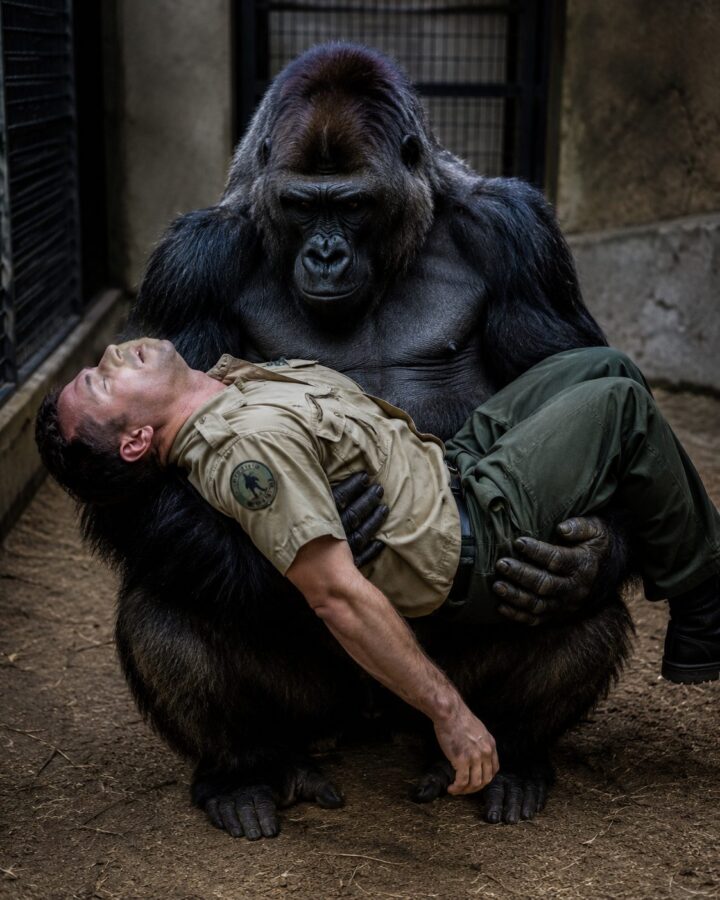 Egy gorilla, amely mindenki mással szemben agresszív viselkedéséről volt ismert, hirtelen segítségért kezdett kiáltozni, miután kedvenc gondozója összeesett, miközben a hasát masszírozta